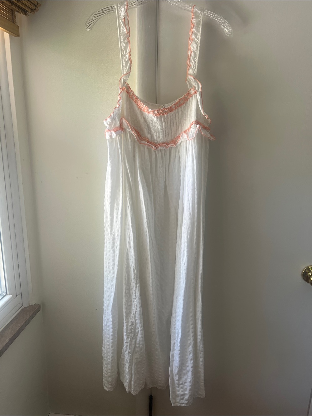 Anthropologie White Maxi Nightgown with Peach Trim - Women's Sleepwear